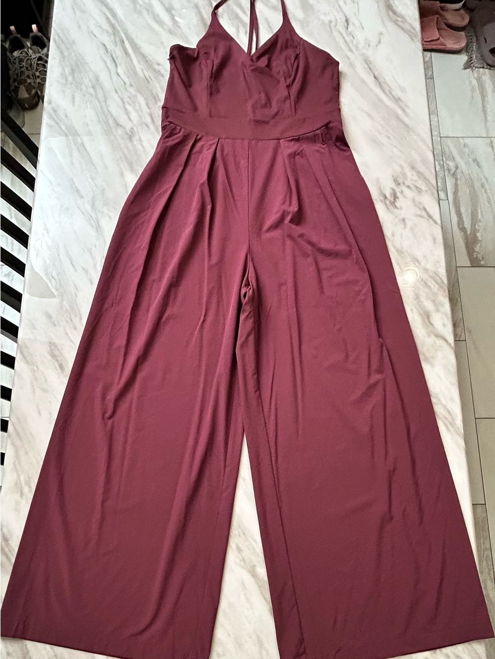HALARA Wine Red Wide-Leg Jumpsuit with Spaghetti Straps